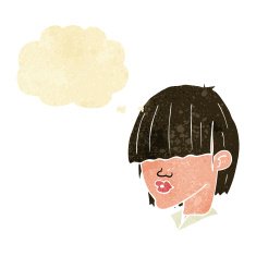 cartoon fashion haircut with thought bubble