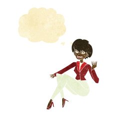 cartoon businesswoman sitting with thought bubble N2