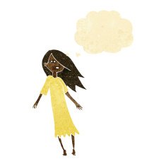 cartoon ghost like girl with thought bubble N2