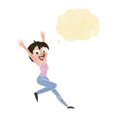 cartoon excited woman with thought bubble N24
