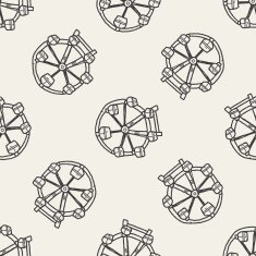 Ferris wheel doodle seamless pattern background N4