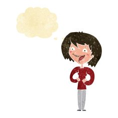 cartoon excited woman with thought bubble N25