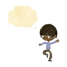 cartoon panicking man with thought bubble