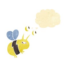 cartoon happy bee with thought bubble