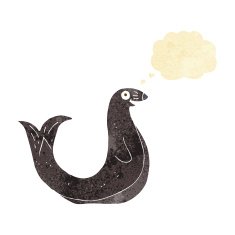 cartoon happy seal with thought bubble N4