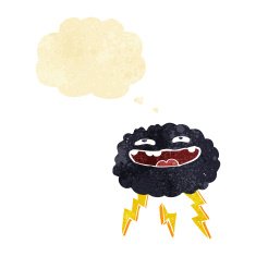 happy cartoon cloud with thought bubble