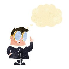 cartoon scientist with thought bubble