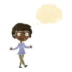 cartoon confused woman with thought bubble N9