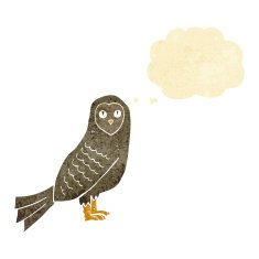 cartoon owl with thought bubble N9