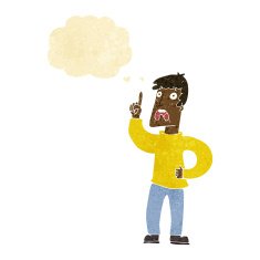 cartoon man with complaint thought bubble