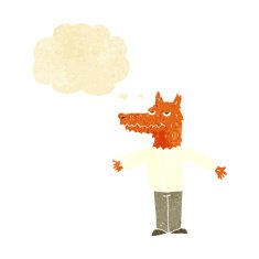 cartoon wolf with thought bubble