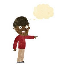 cartoon pointing man with thought bubble N5