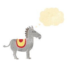 cartoon donkey with thought bubble