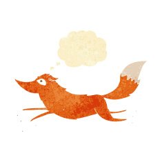 cartoon fox running with thought bubble