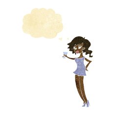cartoon woman at party with thought bubble N2