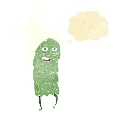 cartoon monster with thought bubble