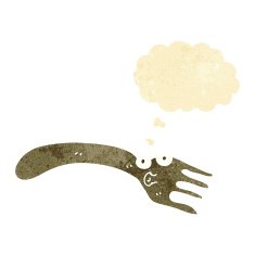 cartoon fork with thought bubble