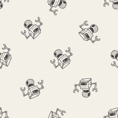 robot doodle seamless pattern background N4
