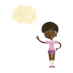 cartoon girl waving with thought bubble N5