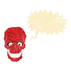 cartoon spooky skull with thought bubble N16