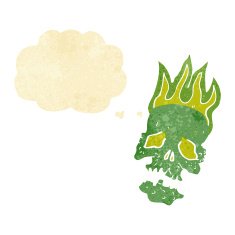 cartoon skull with thought bubble N4