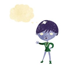 cartoon vampire girl with thought bubble N23