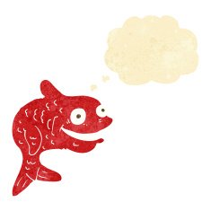 cartoon happy fish with thought bubble N4