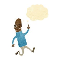 cartoon bald man with idea thought bubble N3
