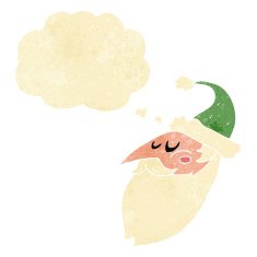 cartoon santa face with thought bubble