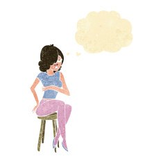 cartoon woman sitting on bar stool with thought bubble N4