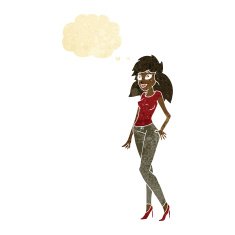 cartoon pretty woman with thought bubble N24