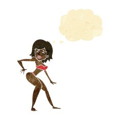 cartoon woman in bikini with thought bubble N6