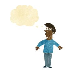 cartoon surprised man with thought bubble N4