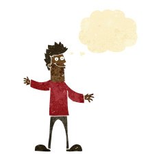 cartoon happy man with thought bubble N61