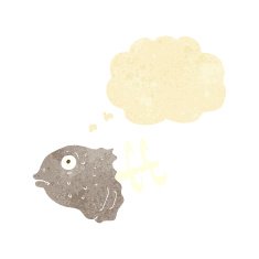 cartoon fish head with thought bubble