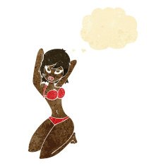 cartoon sexy woman posing with thought bubble
