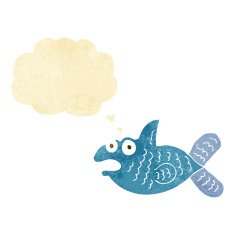 cartoon fish with thought bubble N11