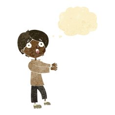 cartoon shocked boy with thought bubble