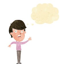 cartoon unhappy boy with thought bubble N5