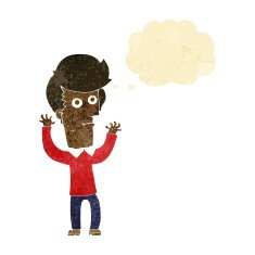 cartoon shocked man with thought bubble N16