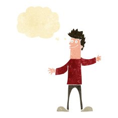 cartoon happy man with thought bubble N62