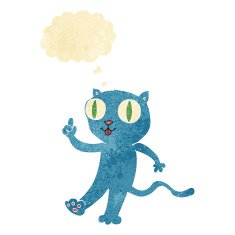 cartoon cat with idea thought bubble