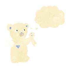 cartoon teddy polar bear with torn arm thought bubble