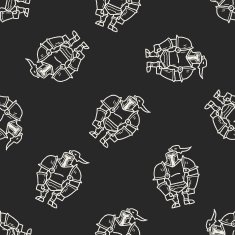 knight doodle seamless pattern background N24