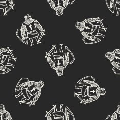 knight doodle seamless pattern background N34