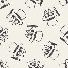 magic rabbit doodle drawing seamless pattern background N4
