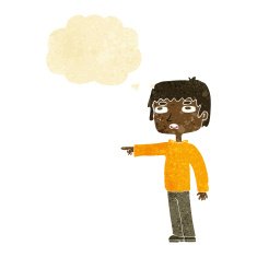 cartoon boy pointing with thought bubble N3