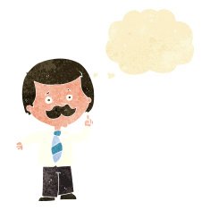 cartoon newsreader man with idea thought bubble N2