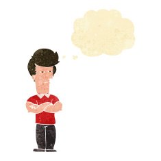 cartoon man with folded arms thought bubble N2