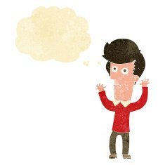 cartoon shocked man with thought bubble N17